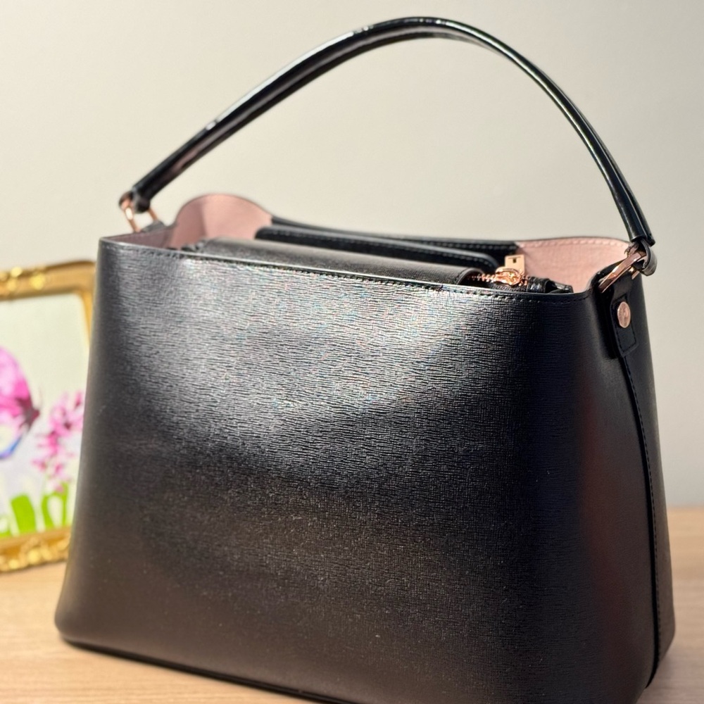 Ted Baker Black Satchel with Patent Bow Accent Bag - Picture 3 of 10
